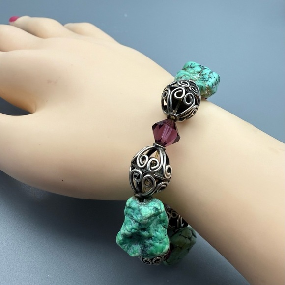 Natural Turquoise Gemstone Silver Bracelet Handmade - Picture 3 of 4